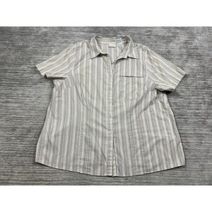 White‎ Stag Top Womens 2X Beige Striped Button Up Short Sleeve